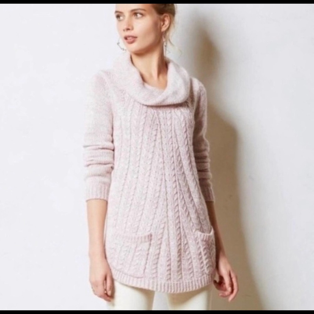 RARE Anthropologie Guinevere ivory cream pocket cowl neck tunic sweater xs